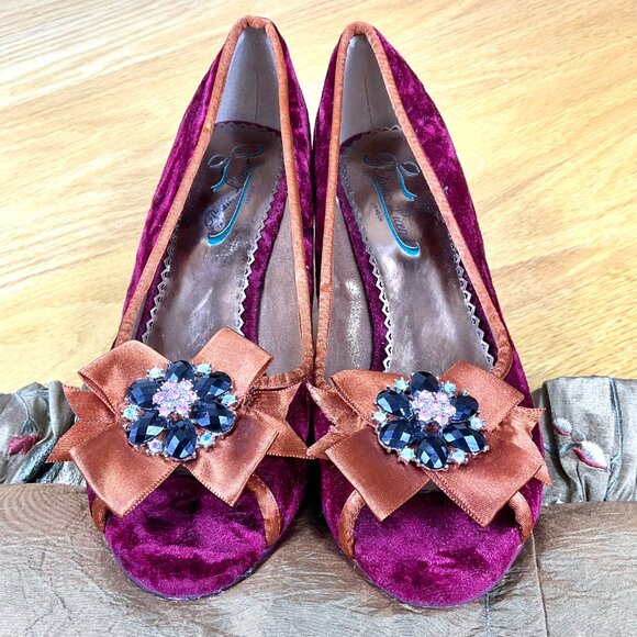 Poetic License Heels Velvet Peep Toe Jewels Magenta (8) - Picture 7 of 8